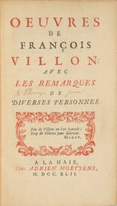 OEUVRES de François Villon : avec les remarques de diverses personnes.