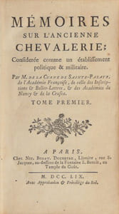 MÉMOIRES SUR L'ANCIENNE CHEVALERIE ; considérée comme un établissement politique et militaire. [2 volumes].