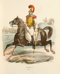 COLLECTION DES TYPES DE TOUS LES CORPS ET DES UNIFORMES MILITAIRES DE LA RÉPUBLIQUE ET DE L'EMPIRE. 50 PLANCHES coloriées comprenant les portraits de Bonaparte, premier consul ; de Napoléon, Empereur ; du prince Eugène, du Roi Murat et du Prince J. Poniatowski d'après les dessins de M. Hippolyte Bellangé.