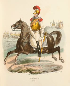 COLLECTION DES TYPES DE TOUS LES CORPS ET DES UNIFORMES MILITAIRES DE LA RÉPUBLIQUE ET DE L'EMPIRE. 50 PLANCHES coloriées comprenant les portraits de ...