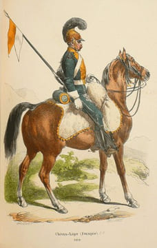 COLLECTION DES TYPES DE TOUS LES CORPS ET DES UNIFORMES MILITAIRES DE LA RÉPUBLIQUE ET DE L'EMPIRE. 50 PLANCHES coloriées comprenant les portraits de ...