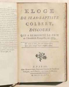 RECUEIL FACTICE DE TROIS PLAQUETTES : "RÉPONSE DE M. NECKER au discours prononcé par M. de Calonne à l'Assemblée des Notables, concernant les finances de l'Etat" - "LETTRE À M. DE BRIENNE, Chef du Conseil des Finances" - "ÉLOGE DE JEAN-BAPTISTE COLBERT".