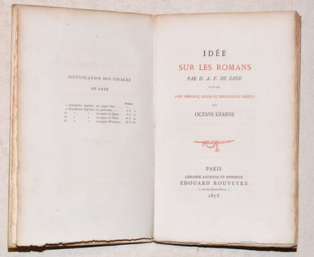 IDÉE SUR LES ROMANS. Publiée avec préface, notes et documents inédits par Octave Uzanne.. SADE (Marquis de).
