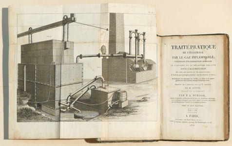 TRAITÉ PRATIQUE DE L'ÉCLAIRAGE PAR LE GAZ INFLAMMABLE, contenant une description sommaire de l'appareil et du mécanisme employés pour l'illumination des rues, des maisons et des manufactures, à l'aide du gaz hydrogène carburé, tiré du charbon de terre ; accompagné de remarques sur l'utilité, la sûreté et la nature générale de cette nouvelle branche d'économie civile.