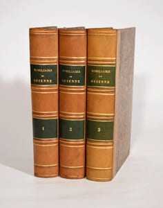 NOBILIAIRE DE GUIENNE ET DE GASCOGNE. Revue des familles d'ancienne chevalerie ou anoblies de ces provinces, antérieures à 1789, avec leurs généalogies et armes, suivie d'un traité héraldique sous forme de dictionnaire. [3 volumes].