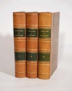 NOBILIAIRE DE GUIENNE ET DE GASCOGNE. Revue des familles d'ancienne chevalerie ou anoblies de ces provinces, antérieures à 1789, avec leurs ...