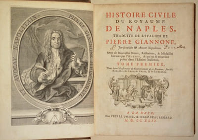 HISTOIRE CIVILE DU ROYAUME DE NAPLES, traduite de l'italien de Pierre Giannone. Avec de Nouvelles Notes, Réflexions, et Médailles fournies par l'Auteur, et qui ne se trouvent point dans l'Édition Italienne. Dans lequel il est traité du Gouvernement de ce Royaume, sous les Romains, les Gots, les Grecs, et les Lombards. [4 volumes].