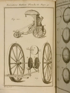 RÉCRÉATIONS MATHÉMATIQUES ET PHYSIQUES, qui contiennent plusieurs problèmes d'Arithmétique, de Géométrie, d'Optique, de Gnomonique, de Cosmographie, de Mécanique, de Pyrotechnie, et de Physique. Avec un Traité nouveau des Horloges Élémentaires. [2 volumes].