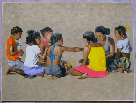 MADAGASCAR. Jeux d'enfants. Lithographie.. MALBREIL (François).