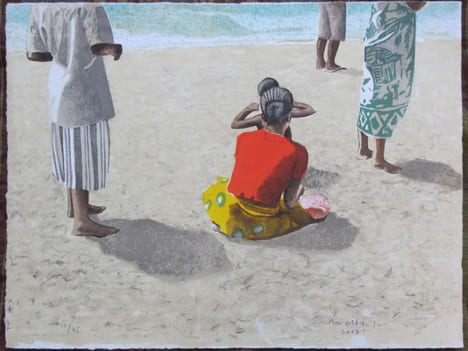MADAGASCAR. En attendant les pirogues. Lithographie.. MALBREIL (François).