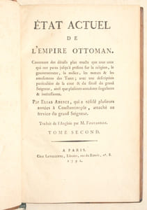ÉTAT ACTUEL DE L'EMPIRE OTTOMAN. Contenant des détails plus exacts que tous ceux qui ont parus jusqu'à présent sur la religion, le gouvernement, la milice, les moeurs et les amusemens des Turcs ; avec une description particulière de la cour et du sérail du grand Seigneur, ainsi que plusieurs anecdotes singulières et intéressantes.