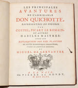 LES PRINCIPALES AVENTURES DE L'ADMIRABLE DON QUICHOTTE, représentées en figures par Coypel, Picart le Romain, et autres habiles maitres: avec les explications des XXXI planches de cette magnifique collection, tirées de l'original espagnol. par CERVANTÈS (Miguel de). - Image 2