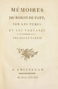 MÉMOIRES DU BARON DE TOTT, sur les turcs et les tartares. [2 volumes]. par TOTT (François, Baron de). - Image 2
