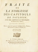 TRAITÉ DE LA NOBLESSE DES CAPITOULS DE TOULOUSE, avec des additions et remarques de l'Auteur sur ce Traité, quatrième édition. Revue, corrigée et augmentée de plusieurs Edits, Chartres [sic], Declarations et Arrêts du Conseil, etc. par [LA FAILLE (Germain de)]. - Image 2