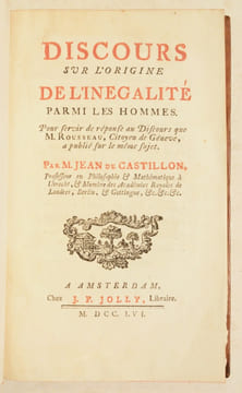 DISCOURS SUR L'ORIGINE DE L'INÉGALITÉ PARMI LES HOMMES. Pour servir de réponse au Discours que M. Rousseau, Citoyen de Genève, a publié sur le même ...