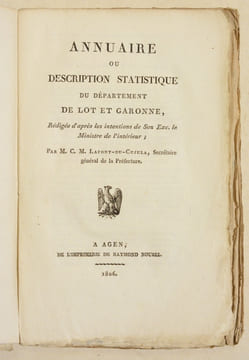 ANNUAIRE OU DESCRIPTION STATISTIQUE DU DÉPARTEMENT DU LOT ET GARONNE. . LAFONT-DU-CUJULA (Charles Marie).