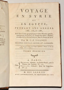 VOYAGE EN SYRIE ET EN ÉGYPTE, pendant les années 1783, 1784 et 1785, avec deux Cartes Géographiques et deux Planches gravées, représentant les Ruines du Temple du Soleil à Balbek, et celles de la ville de Palmyre, dans le Désert de Syrie. [2 volumes].