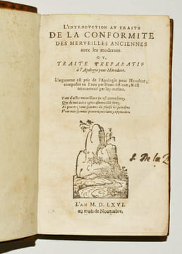 L'INTRODUCTION AU TRAITÉ DE LA CONFORMITÉ DES MERVEILLES ANCIENNES AVEC LES MODERNES, ou Traité préparatif à l'Apologie pour Hérodote.. ESTIENNE ...