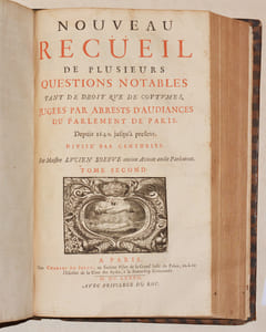 NOUVEAU RECUEIL DE PLUSIEURS QUESTIONS NOTABLES TANT DE DROIT QUE DE COUTUMES, jugées par Arrests d'audiances du Parlement de Paris, depuis 1640 jusques à present divisé par centuries.