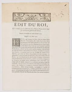 ÉDIT DU ROI, qui ordonne que les Habitans de la Ville de Pernes seront régis par la Coutume générale de l'Artois.