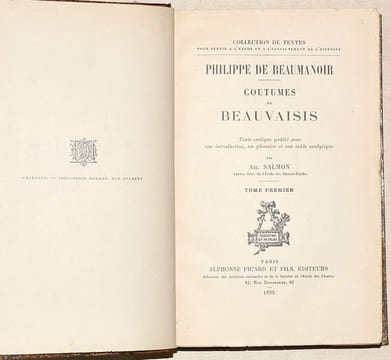 COUTUMES DE BEAUVAISIS. [2 volumes].. BEAUMANOIR (Philippe de).