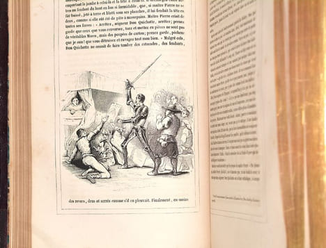 L'INGÉNIEUX HIDALGO DON QUICHOTTE DE LA MANCHE. Traduit et annoté par Louis Viardot, vignettes de Tony Johannot. [2 volumes].. CERVANTÈS (Miguel de).