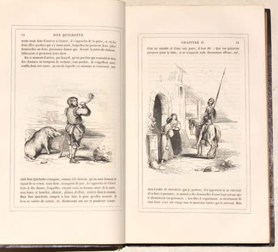 L'INGÉNIEUX HIDALGO DON QUICHOTTE DE LA MANCHE. Traduit et annoté par Louis Viardot, vignettes de Tony Johannot. [2 volumes].. CERVANTÈS (Miguel de).