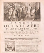 SANCTI OPTATI AFRI MILEVITANI EPISCOPI DE SCHISMATE DONATISTARUM LIBRI SEPTEM : ad manuscriptos codices et veteres editiones collati ; et innumeris in locis emendati. Quibus accessere Historia donatistarum una cum monumetis veteribus ad eam spectantibus: necnon geographia episcopalis Africae. par DU PIN ou DUPIN (Louis Ellies) - OPTAT DE MILÈVE. - Image 5