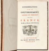 CONSIDÉRATIONS SUR LE GOUVERNEMENT ANCIEN ET PRÉSENT DE LA FRANCE. [Relié à la suite :] RÉFLEXIONS SUR LES AVANTAGES DE LA LIBERTÉ D'ÉCRIRE ET D'IMPRIMER SUR LES MATIÈRES DE L'ADMINISTRATION, Écrites en 1764 à l'occasion de la Déclaration du Roi du 28 Mars de la même année, qui fait défenses d'imprimer, débiter aucuns Écrits, Ouvrages, ou Projets concernant la Réforme ou Administration des Finances, etc. par M. l'A. M. par ARGENSON (René-Louis de Voyer de Paulmy, marquis d') - MORELLET (André, dit Abbé). - Image 4