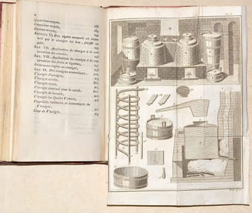 L'ART DE FAIRE LES EAUX-DE-VIE, d'après la doctrine de Chaptal ; où l'on trouve les procédés de Rozier, pour économiser la dépense de leur distillation, et augmenter la spirituosité des Eaux-de-vie de vin, de marcs, de cidre, de grains, etc. ; suivi de l'art de faire les vinaigres simples et composés, avec la méthode en usage à Orléans pour leur fabrication ; les recettes des Vinaigres aromatiques, et les procédés par lesquels on obtient le Vinaigre de bière, de cidre, de lait, de malt, etc.