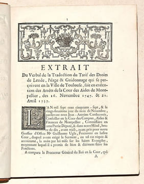 EXTRAIT DU VERBAL DE LA TRADUCTION DU TARIF DES DROITS DE LEUDE, PÉAGE ET GUIDONAGE QUI SE PERÇOIVENT EN LA VILLE DE TOULOUSE, fait en exécution des ...