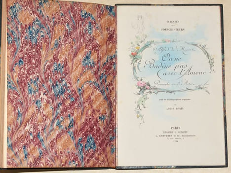 ON NE BADINE PAS AVEC L'AMOUR. Proverbe en 3 actes orné d'une couverture illustrée et de 35 lithographies originales par Louis Morin.. MUSSET (Alfred ...
