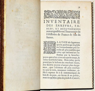 INVENTAIRE DES ERREURS, FABLES ET DESGUISEMENS REMARQUABLES EN L'INVENTAIRE GÉNÉRAL DE L'HISTOIRE DE FRANCE DE IAN DE SERRES.. DUPLEIX (Scipion) - ...