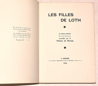 LES FILLES DE LOTH et autres poèmes érotiques recueillis par le Vidame de Bozegy.