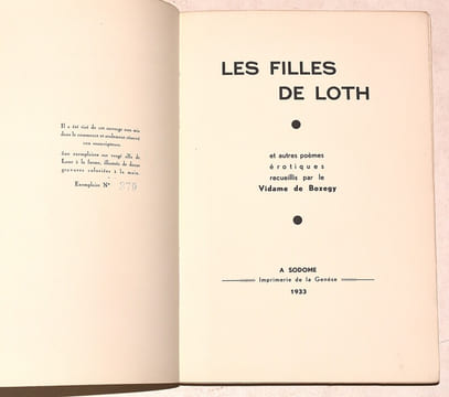 LES FILLES DE LOTH et autres poèmes érotiques recueillis par le Vidame de Bozegy.. BOZEGY (Vidame de).