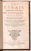 LES ESSAIS de Michel, Seigneur de Montaigne. Nouvelle édition exactement purgée des défauts des précédentes, selon le vray original: Et enrichie & augmentée aux marges du nom des Autheurs qui y sont citez, & de la Version de leurs Passages; Avec des observations très importantes & nécessaires pour le soulagement du Lecteur. [3 volumes]. par MONTAIGNE (Michel de). - Image 5