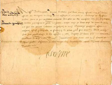 LETTRE signée "Catrine", adressée à François de Beaumont, baron des Adrets, localisée et datée "à Collonge les Royaulx, le XXVme jour de Decembre 1569".