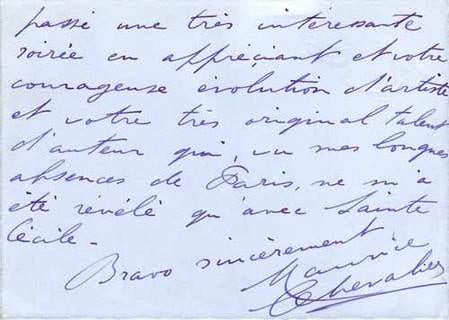 CARTE AUTOGRAPHE signée adressée à Pierre Brasseur, localisée et datée "Paris 25-3-44". . CHEVALIER (Maurice). Chanteur fantaisiste français (Paris, ...