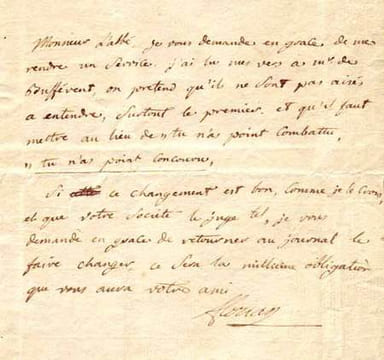 LETTRE AUTOGRAPHE signée "Florian" adressée à "Monsieur l'abbé Arnaud". . FLORIAN (Jean-Pierre CLARIS de). Écrivain français (Château de Florian, ...