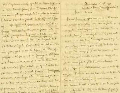 LETTRE AUTOGRAPHE signée "Cte de Gobineau", localisée et datée "Stockholm 5 sept 1872". 