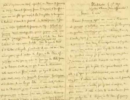 LETTRE AUTOGRAPHE signée "Cte de Gobineau", localisée et datée "Stockholm 5 sept 1872". . GOBINEAU (Joseph Arthur, comte de). Ecrivain et diplomate ...