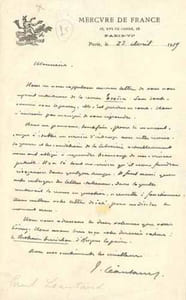LETTRE AUTOGRAPHE signée, localisée et datée «Paris, le 23 avril 1919 ». 