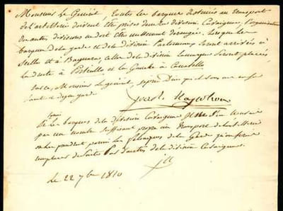 LETTRE SIGNÉE une première fois "Joachim Napoléon" puis "J N", adressée au général Grenier, datée du 27 septembre 1810. 