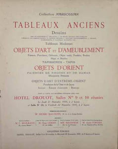 COLLECTION MARGOSSIAN. Tableaux anciens - Dessins - Faïences - Porcelaines - Orfèvrerie - Pendules - Tapisseries - tapis - Objets d'orient - Faïences de Rhodes et de Damas - Porcelaines de la Chine et du Japon - etc. 