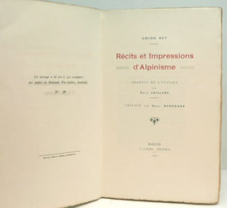 RÉCITS ET IMPRESSIONS D'ALPINISME. Traduit de l'italien par Emile Gaillard. Préface par Henry Bordeaux. 