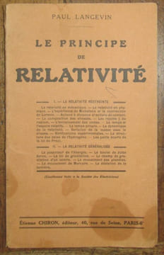 Le principe de relativité. Conférence faite à la Société Française des Electriciens.. LANGEVIN (Paul).-