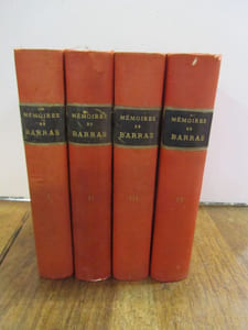 MEMOIRES de Barras, membre du Directoire, publiés avec une Introduction générale, des Préfaces et des Appendices par George Duruy. Tome I : Ancien Régime - Révolution. - Tome II : Le Directoire jusqu'au 18 Fructidor. - Tome III : Le Directoire du 18 Fructidor au 18 Brumaire. - Tome IV : Consulat - Empire - Restauration - Index analytique.