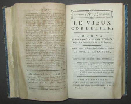 Le VIEUX CORDELIER, rédigé par Camille Desmoulins, député à la Convention et doyen des Jacobins. Du N°1 [Frimaire, An II, 25 novembre 1793] au N°7 ...