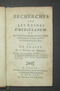Recherches sur les ruines d'Herculanum ; et sur les lumières qui peuvent en résulter, relativement à l'atat présent des Sciences et des Arts ; avec un Traité sur la Fabrique des Mosaïques. Par M. Fougeroux de Bondaroy. .......... Relié avec : Le Zinzolin, jeu frivole et moral [par Pierre-Joseph Luneau de Boisjermain]. par FOUGEROUX de BONDAROY - [LUNEAU de BOISJERMAIN (Pierre-Joseph)].-