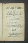 Recherches sur les ruines d'Herculanum ; et sur les lumières qui peuvent en résulter, relativement à l'atat présent des Sciences et des Arts ; avec un Traité sur la Fabrique des Mosaïques. Par M. Fougeroux de Bondaroy. .......... Relié avec : Le Zinzolin, jeu frivole et moral [par Pierre-Joseph Luneau de Boisjermain]. par FOUGEROUX de BONDAROY - [LUNEAU de BOISJERMAIN (Pierre-Joseph)].- - Image 1